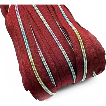 Zip Zip spirálový v metráži 5mm duhové zoubky bordó