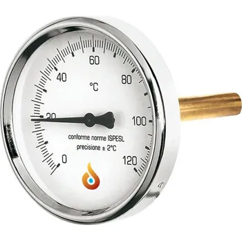 Teploměr d63mm s mosaznou ZADNÍ jímkou 100mm, 0-120°C, bimetalový T63100