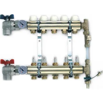 rozdělovač topení TIEMME 1&quot; Kompletní rozdělovač, by-pass, průtokoměry, 4 okruhy, rohový TM3881G060504BY