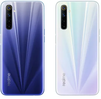 Mobilní telefon Realme 6 zadní pohled barva Comet Blue a Comet White