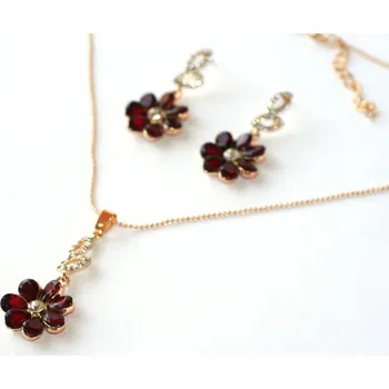 Souprava šperků Set šperků Fashion Jewerly - Rudé květy 1028 (Řetíze, náušnice)