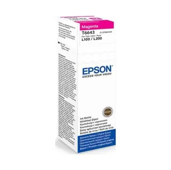 Epson purpurový (magenta) inkoust, T66434A, objem tiskové náplně 70ml, pro barevnou inkoustovou tiskárnu Epson L 100/200/300/550