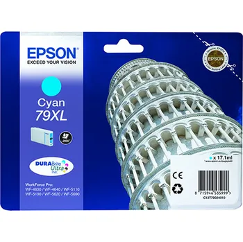 Epson azurový (cyan) inkoust, T790240, objem tiskové náplně 17,1ml, pro barevnou inkoustovou tiskárnu Epson WorkForce Pro WF-4640 DTWF/5190 DW/5690 DWF