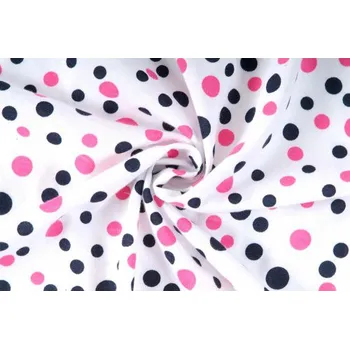Úplet jednolíc, bílá s růžovým puntíkem, tričkovina, látky, metráž