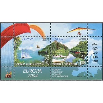 Poštovní známka (2004) MiNr. 3198 - 3199 ** - Jugoslávie - BLOCK 57 - Plachtění, paragliding, veslování