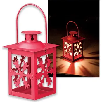 Svícen Kovový svícen ve tvaru lucerny s motivem vločky, tmavě červený