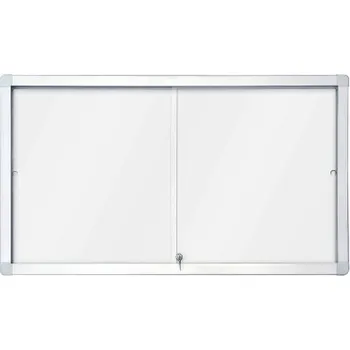 Kancelářský nábytek interiérová vitrína s posuvnými dveřmi 133x93cm bílá magnetická