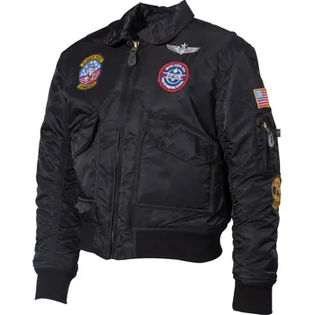 Pánský bomber US dětská bunda "bomber" CWU černá s leteckými nášivkami Velikost: M
