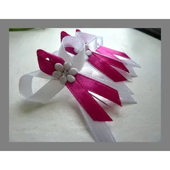 Svatební dekorace Svatební mašličky s kytičkou 4 cm - bílo-malinové