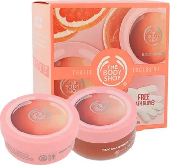 Kosmetická sada The Body Shop Pink Grapefruit Tělové máslo 200 ml + tělový peeling 200 ml + rukavice