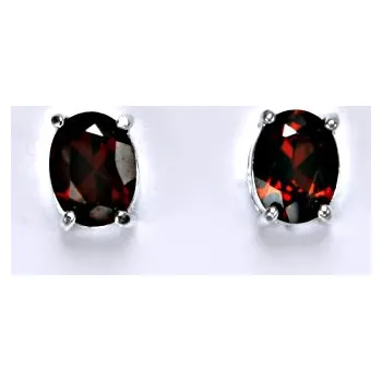 Drahý kámen Zlaté náušnice, bílé i žluté zlato, přírodní granát 6x8 mm - NŠ 1245