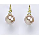 Zlaté náušnice s přírodní růžovou perlou 8 mm, žluté i bílé zlato, NK 1207