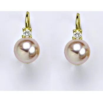 Náušnice Zlaté náušnice s přírodní růžovou perlou 8 mm, žluté i bílé zlato, NK 1207