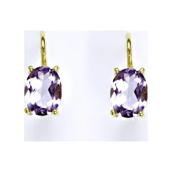 Drahý kámen Zlaté náušnice, přírodní světlý ametyst, žluté i bílé zlato - NK 1245 (ametyst 8x6 mm)