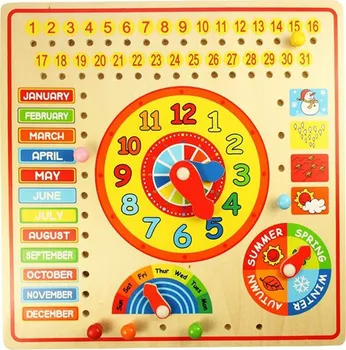 Dřevěná hračka Bigjigs Kalendář s hodinami a angličtinou