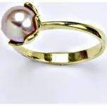 Zlatý prsten s přírodní růžovou perlou 8 mm,žluté i bílé zlato, T 1351 v.v
