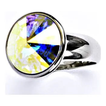 Prsten Zlatý prsten se Swarovski AB krystalem,prstýnek z bílého zlata, T 1372