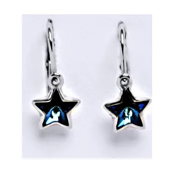 Náušnice NK 1326 Dětské náušnice, bílé zlato se Swarovski krystalem hvězdy bermuda blue