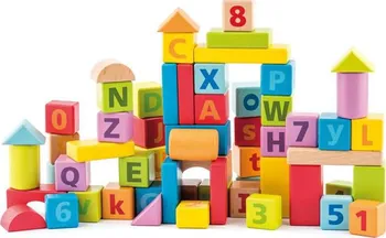 Dřevěná hračka Woody Kostky pastelové, s písmeny a číslicemi