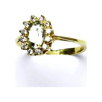 Drahý kámen Zlatý prsten Kate, žluté i bílé zlato, přírodní green ametyst, čiré zirkony - T 1480