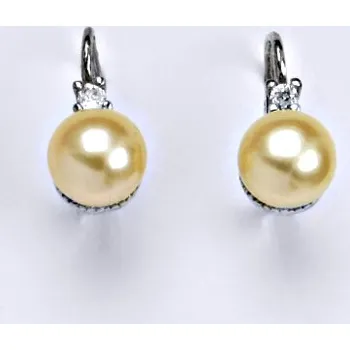 Náušnice Zlaté náušnice s přírodní lososovou perlou 8 mm, bílé i žluté zlato, NK 1207