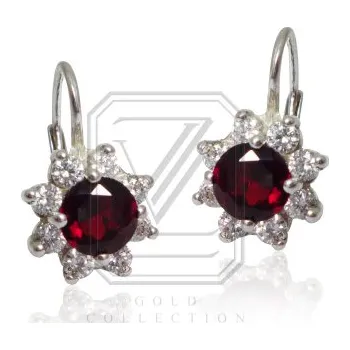 Náušnice Zlaté náušnice kytičky , bílé i žluté zlato , přírodní granát a zirkony - VE 61