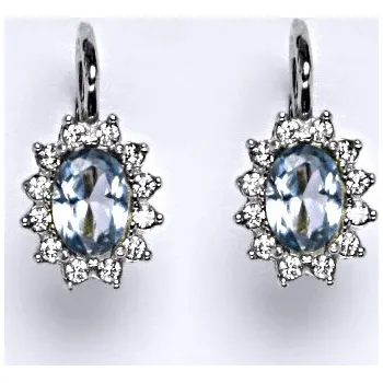 Náušnice Zlaté náušnice Kate, syntetický akvamarin svštlý, čiré zirkony, bílé i žluté zlato, NK 1480