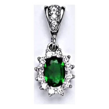 Přívěsek Zlatý přívěšek Kate, syntetický smaragd, čiré zirkony, bílé zlato P 1480