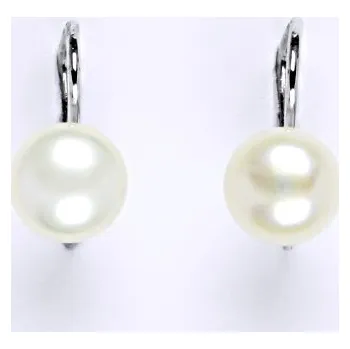 Náušnice Zlaté náušnice s bílou přírodní perlou , bílé i žluté zlato - NK 1183 pp 8 mm (perla 7,5-8 mm)