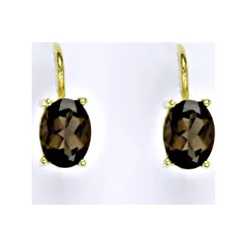 Drahý kámen Zlaté náušnice, přírodní záhněda, žluté i bílé zlato - NK 1245 (záhněda 8x6 mm)