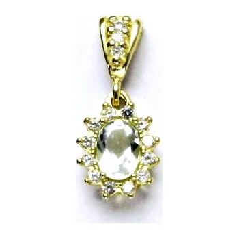 Drahý kámen Zlatý přívěsek Kate, žluté i bílé zlato, přírodní green ametyst, čiré zirkony, P 1480
