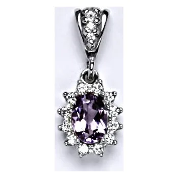 Drahý kámen Zlatý přívěsek Kate, přírodní ametyst sv ,, bílé zlato, přívěšek ze zlata, šperky s ametystem, P 1480/2