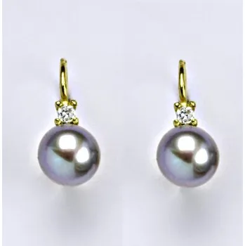 Náušnice Zlaté náušnice s přírodní šedou perlou 8 mm, žluté i bílé zlato, NK 1207