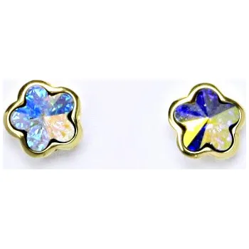 Náušnice NŠ 1297 Zlaté náušnice na šroubek, žluté zlato, krystal AB Swarovski