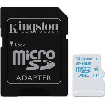 Paměťová karta Kingston microSDHC 64 GB Class 10 UHS-I U3 + SD adaptér (SDCAC/64GB)