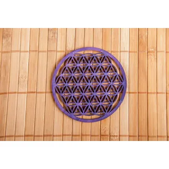 Plakát ,,Květ života" 9 cm - lila na zeď ze dřeva (Průměr 9 cm)