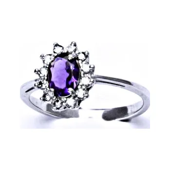 Prsten Stříbrný prsten Kate, přírodní tmavý ametyst, čiré zirkony,T 1480