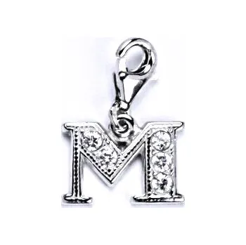 Přívěsek Stříbrný přívěšek na karabinku se zirkony písmenko M, P 1106