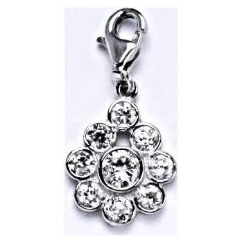 Přívěsek Stříbrný přívěšek s čirými zirkony, s karabinou, kytka, P 1042