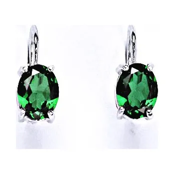 Náušnice Stříbrné náušnice na patent se zirkonem emerald 8x6 mm, NK 1245