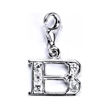 Přívěsek Stříbrný přívěšek na karabinku se zirkony písmenko B, P 1106