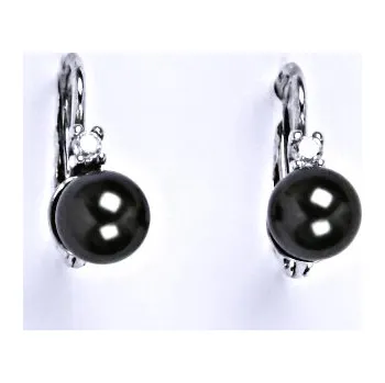 Náušnice Stříbrné náušnice se Swarovski black perlou 6 mm, NK 1243