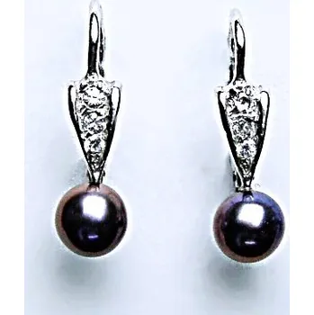 Náušnice Stříbrné náušnice, přírodní říční perla černá, náušnice ze stříbra NK 1256