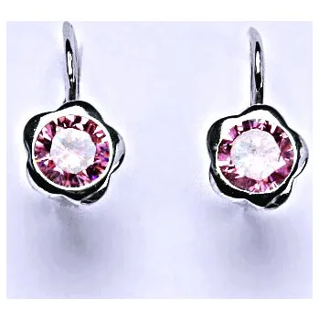 Náušnice Elegantní stříbrné náušnice s růžovým zirkonem, kytička NK 1271