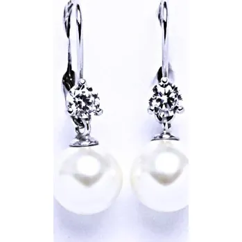 Náušnice Stříbrné nušnice se Swarovski perlou 8 mm a čirým zirkonem VE 211