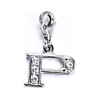 Přívěsek Stříbrný přívěšek na karabinku se zirkony písmenko P, P 1106