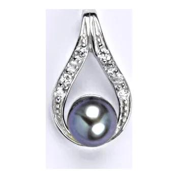 Přívěsek Čištín Stříbrný přívěšek s přírodní černou perlou P 1411 Stříbrná