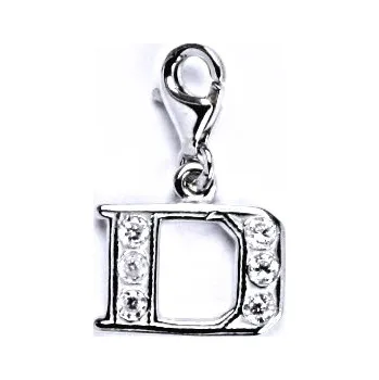 Přívěsek Stříbrný přívěšek na karabinku se zirkony písmenko D, P 1106