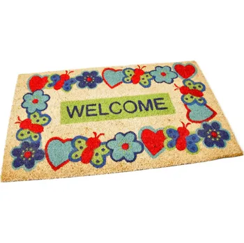 Rohožka Kokosová venkovní čisticí vstupní rohož FLOMA Welcome - Cheerful - délka 45 cm, šířka 75 cm, výška 1,7 cm - 70930103