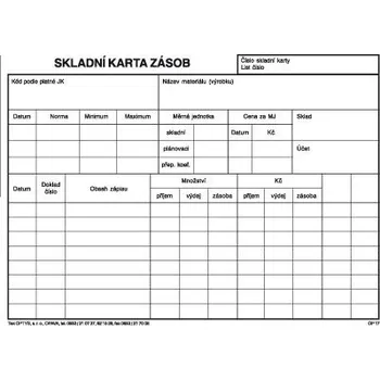 Tiskopis Optys Skladní karta zásob A5